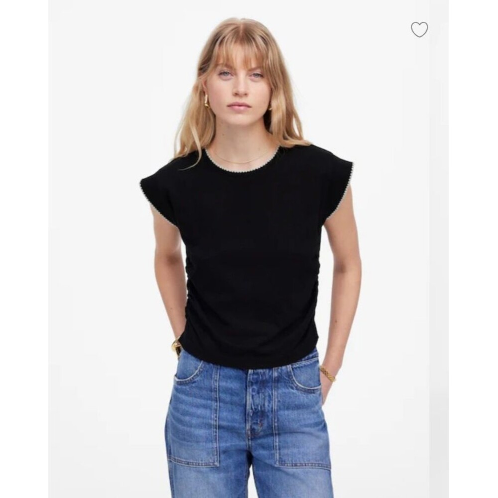 Madewell Black Sutro Stitched Side Cinched T-Shirt Elevated Basic XS Minimalist